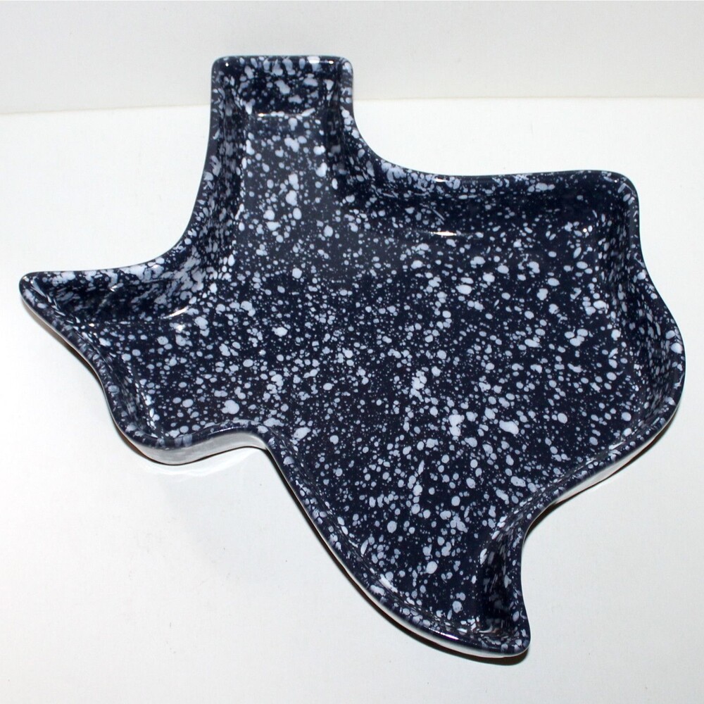 Frankoma Texas shaped Baking Dish stoneware blue speckled large decor table